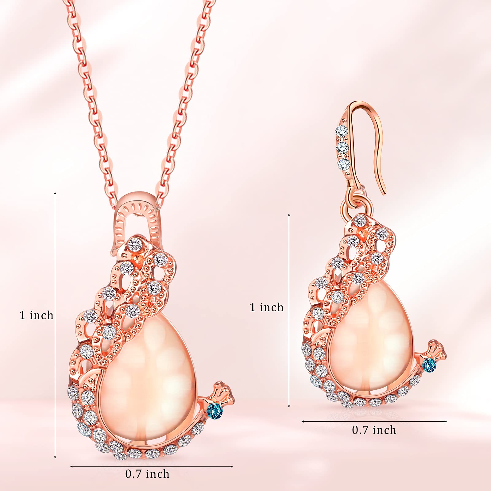 MTLEE 4 Set Peacock Jewelry Sets for Women Crystal Necklace Earrings Rhinestone Waterdrop Pendant Heart Charm Hook Earrings Indian Jewelry Set for Mother's Gift Valentine's Gifts Lover Ladies