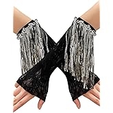 ShawGobow Sequin Fringe Gloves,Fingerless Lace Arm Sleeves For Women,Sparkly Rave Party Costume Fits US 0-8
