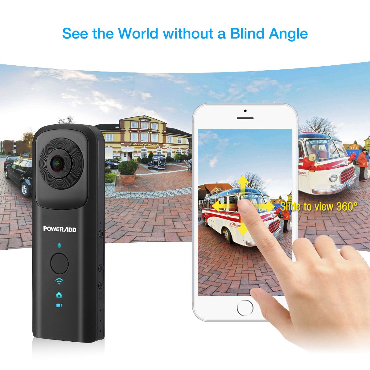 Poweradd 360 Degree Paranomic Protable Wireless Digital Video Camera,Dual 210 Fisheye Lens,1920 x 960@30fps Full HD,SD Card Not Included