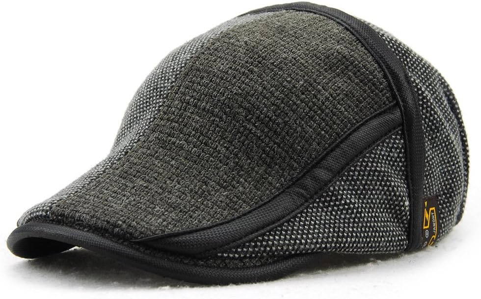 FayTop Men's Knitted Wool Duckbill Hat Warm Newsboy Flat Scally Cap Driving Hats 8208-dark Grey