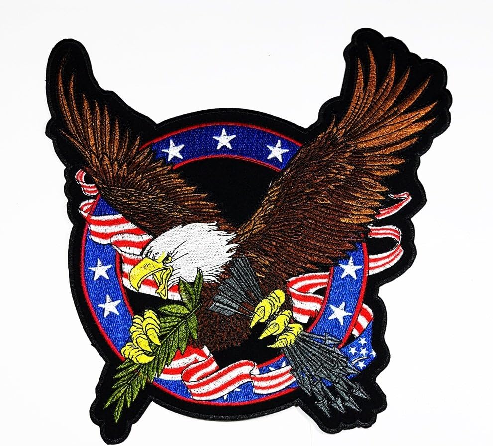 RABANA XXL Bald Eagle Hawk American Flag Bird Flying Wild Animal Choppers Lady Rider Biker Motorcycle Patch for DIY Bone Ghost Hog Outlaw Hot Rod Motorcycles Rider Lady Biker Jacket T shirt Patch Sew Iron on Embroidered Badge Sign Costume