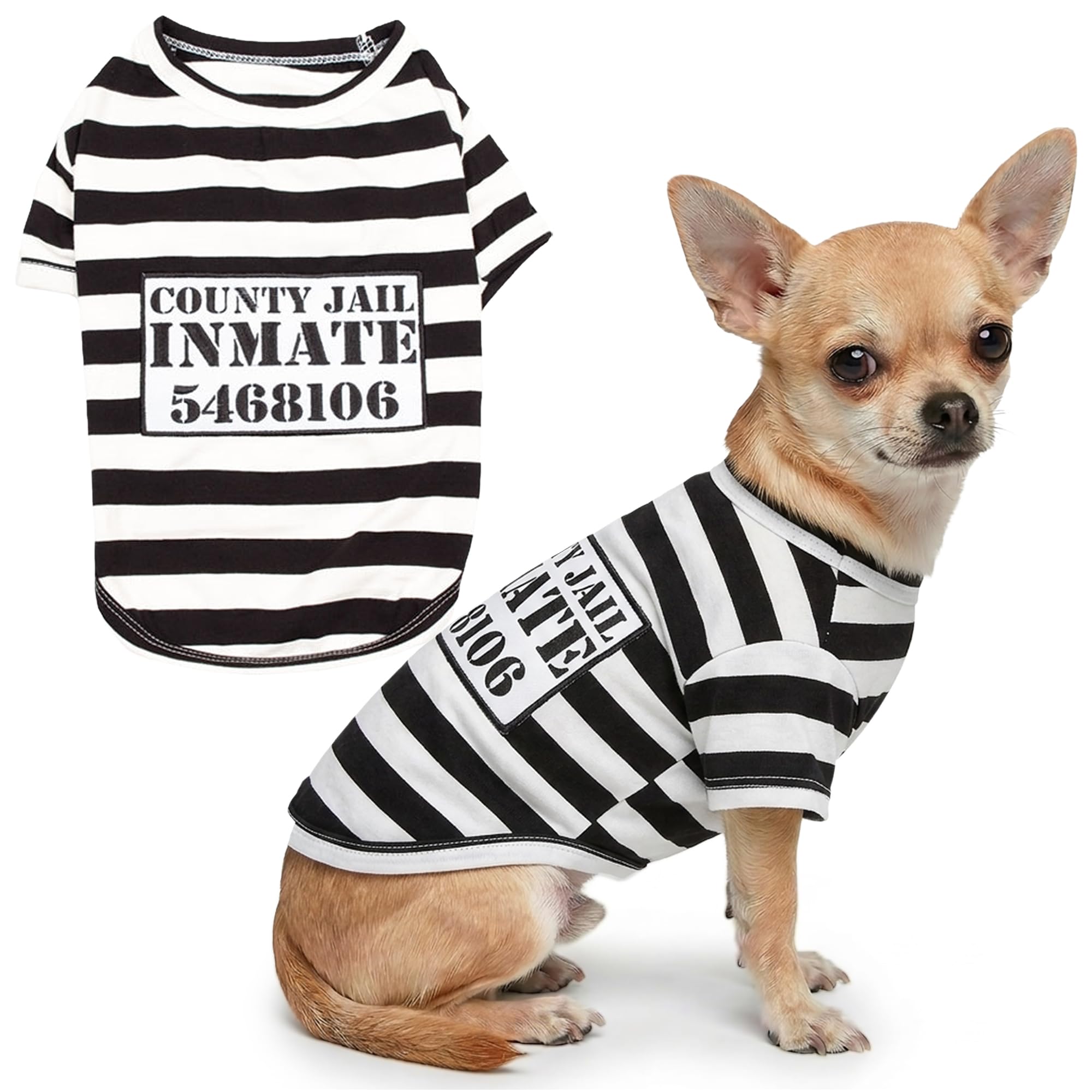 Parisian Pet - Funny Dog Cat Pet Costumes, Shirt Outfits for Halloween - Police, Prisoner, Ketchup, Mustard, Doctor, Firefighter, Sailor, Pirate (Furry Inmate - Prisoner, S)