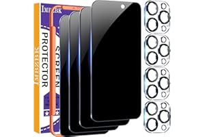 IMBZBK 4 Pack Privacy Screen Protector for iPhone 15 Pro Tempered Glass with 4 Pack Camera Lens Protector, Accessories 9H Anti Spy for Apple 15 Pro, 2.5d curved, Case Friendly, Transparent