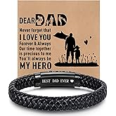 Fathers Gift for Dad Mens Leather Bracelet, Adjustable Black Braided Leather Dad Bracelet for Husband Boyfriend, Father's Day Jewelry Gifts from Daughter Wife Son, Box & Card