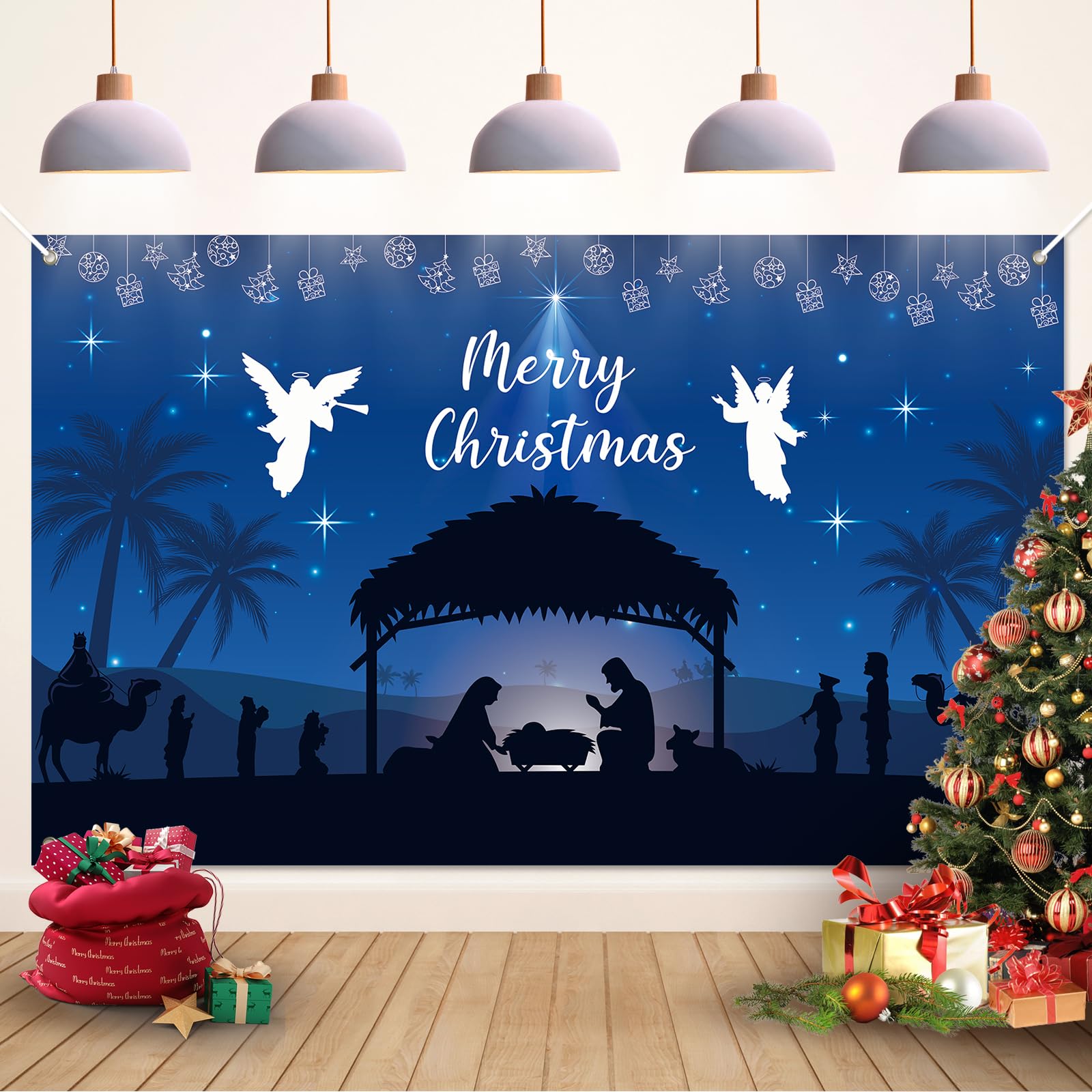 Koliphy Merry Christmas Decorations - Indoor/Outdoor Xmas Party Banner, Deep Blue Backdrop, 70.8 x 43.3Inch