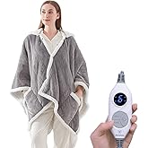 Westinghouse Wearable Heated Throw Blanket, Electric Heated Wrap Poncho Shawl with Pockets, 6 Heating Levels & 2 to 10 Hours Time Settings, 50 x 60 Inch, Light Grey