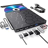 External CD/DVD Drive for Laptop, 8 in 1 USB 3.0 Ultra-Slim Portable DVD Player for Laptop, CD ROM Burner Writer External Dis