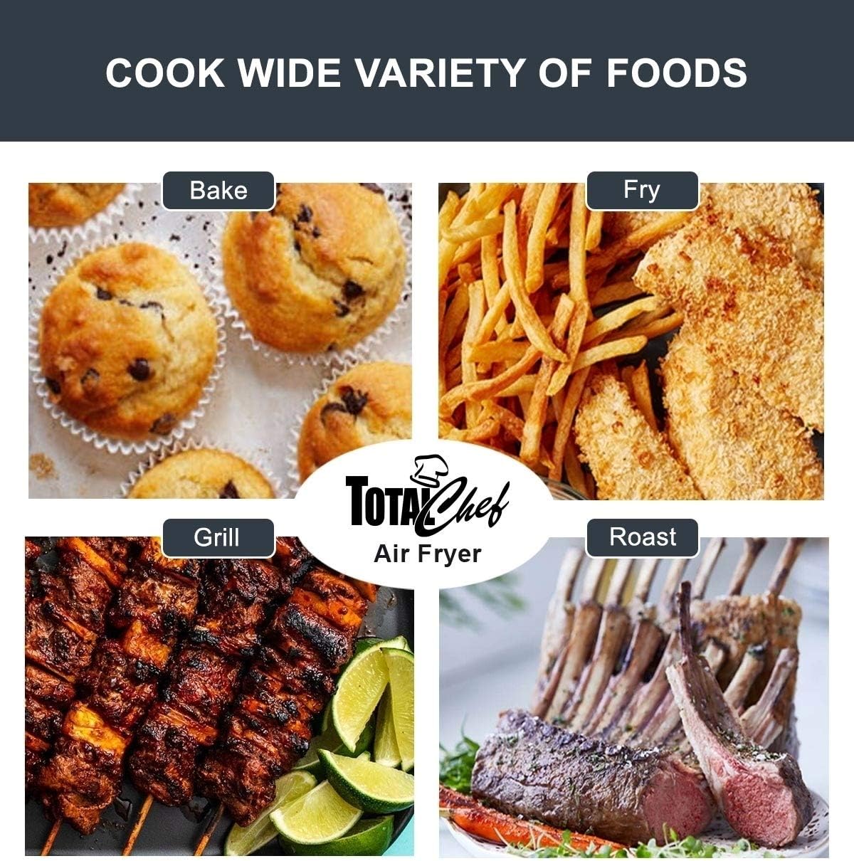 Total Chef 3.6L Air Fryer Small Air Fryers Digital Touchscreen 60 min Timer Adjustable Temperature Instant Recipe Pot Healthy Meal in Less Oil Fry Grill Roast Bake Cook Dishwasher Safe Basket Black - Image 5