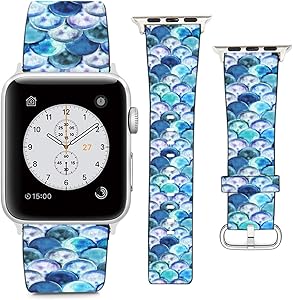 Compatible with Apple Watch Wristband 38mm 40mm, (Watercolor?Mermaid Scale Pattern) PU Leather Band Replacement Strap for iWatch Series 5 4 3 2 1
