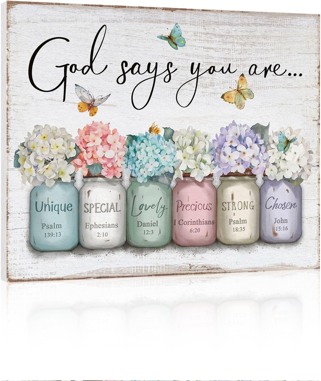 Wall Décor - Inspirational Bible Verse Wall Art: God Says You Are Wall Sayings Flowers in Mason Jar Picture Print Christian Gift Quotes Poster for Women Girl Bedroom Decor 12