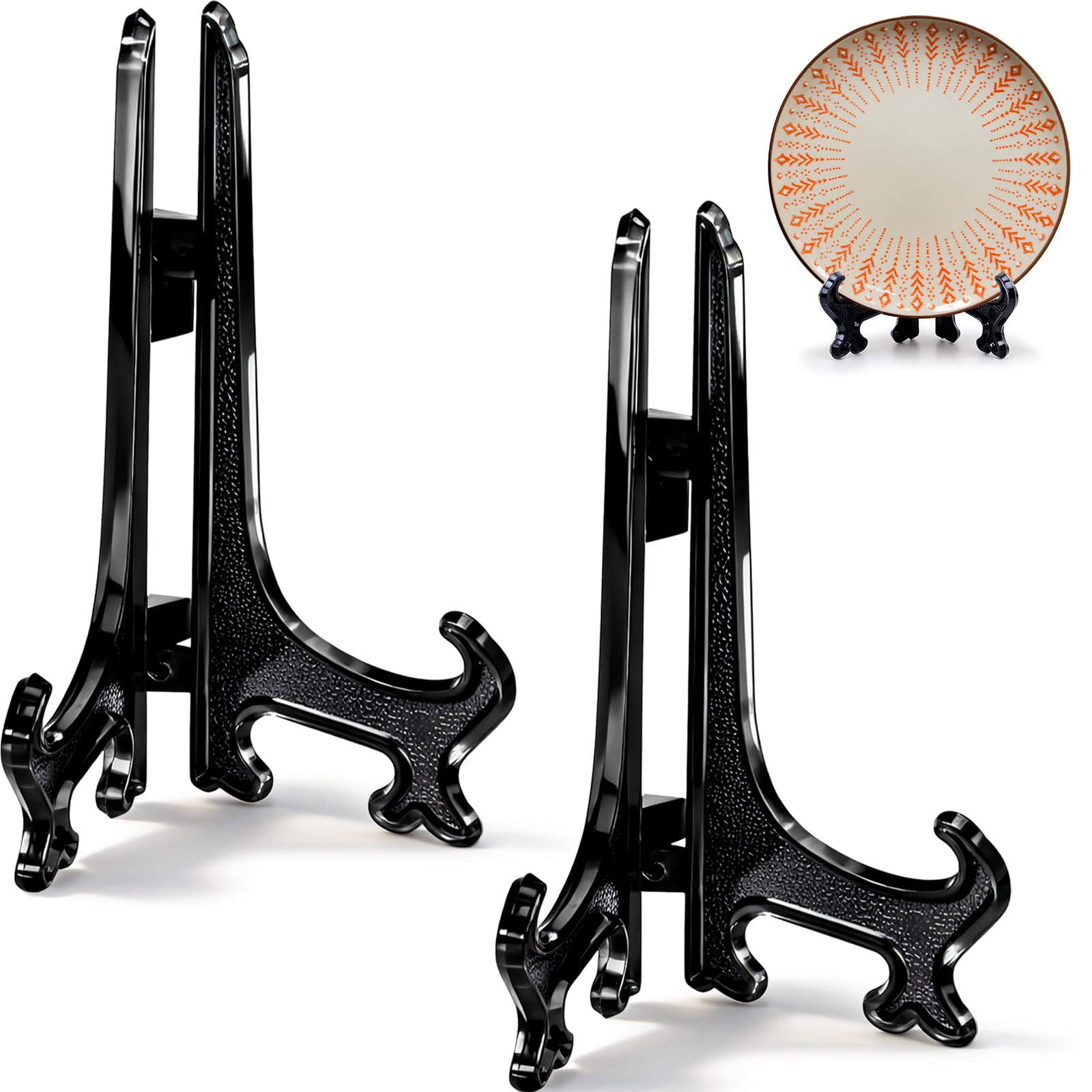 Funzhan 2pcs Black Plastic Acrylic Easels Fold Display Stand Plastic Picture Frame Plate Stands Holders Artwork Business Weddings - 6 Inch