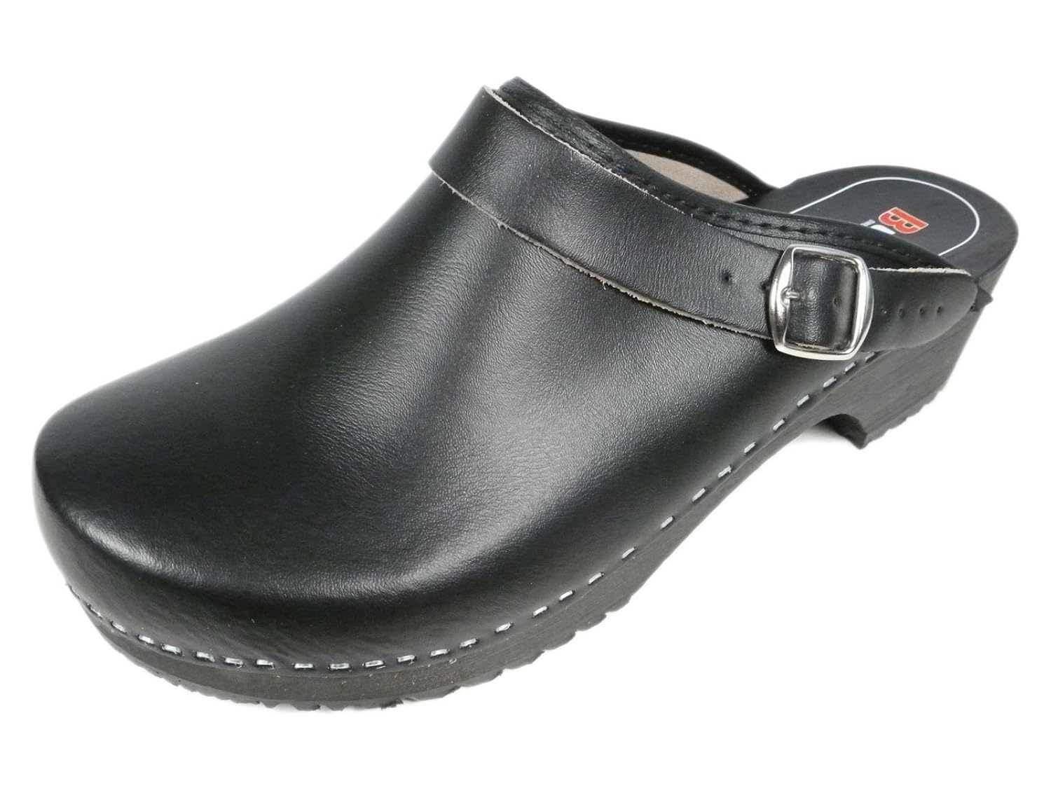 Buxa Zuecos de Cuero Unisexo con Suela de Madera y Correa Ajustable