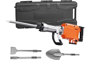 Uargd 2200W Electric Demolition Hammer with 1400 BPM, Heavy-Duty Concrete Breaker, Includes 4 Chisel Bits, Gloves, and 360° A