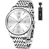 OLEVS Stainless Steel Classic Watches, Large Face Quartz Dress Watches for Men, Easy to Read Men's Waterproof Watch with Day and Date, Blue/Black/Silver/Gold/Grey Dial