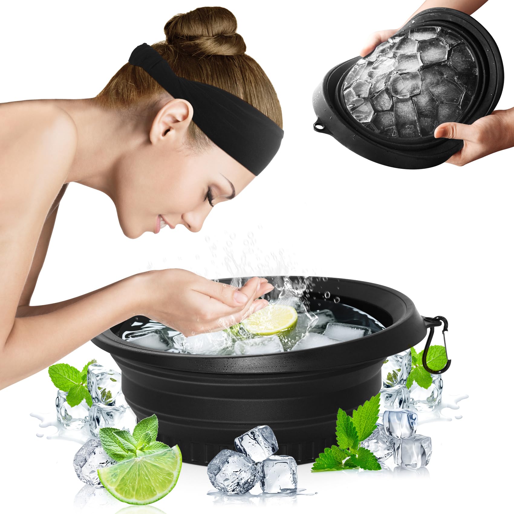 Photo 1 of Snipeup Foldable Ice Bowl with Built-In Ice Tray – Silicone Facial Ice Bath for Shrinking Pores, Boosting Circulation, Cold Plunge Skincare Gift for Men & Women (Black)