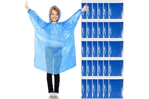 Berlune 30 Pcs Kid Rain Ponchos Bulk Disposable Ponchos for Kid Emergency Raincoat with Drawstring Hood and Elastic Sleeves