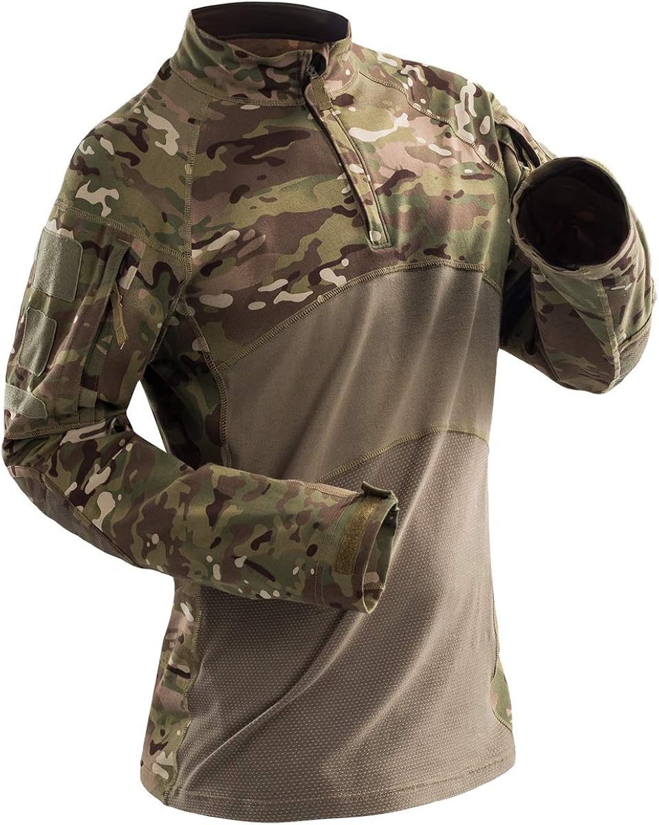 CARWORNIC Gear Men's Tactical Military Combat Shirt Cotton Army Assault Camo Long Sleeve T Shirt: Clothing