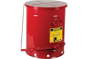 Justrite SoundGuard 09708 Steel Oily Waste Can with Foot Operated Cover, 21 Gallon Capacity, Red