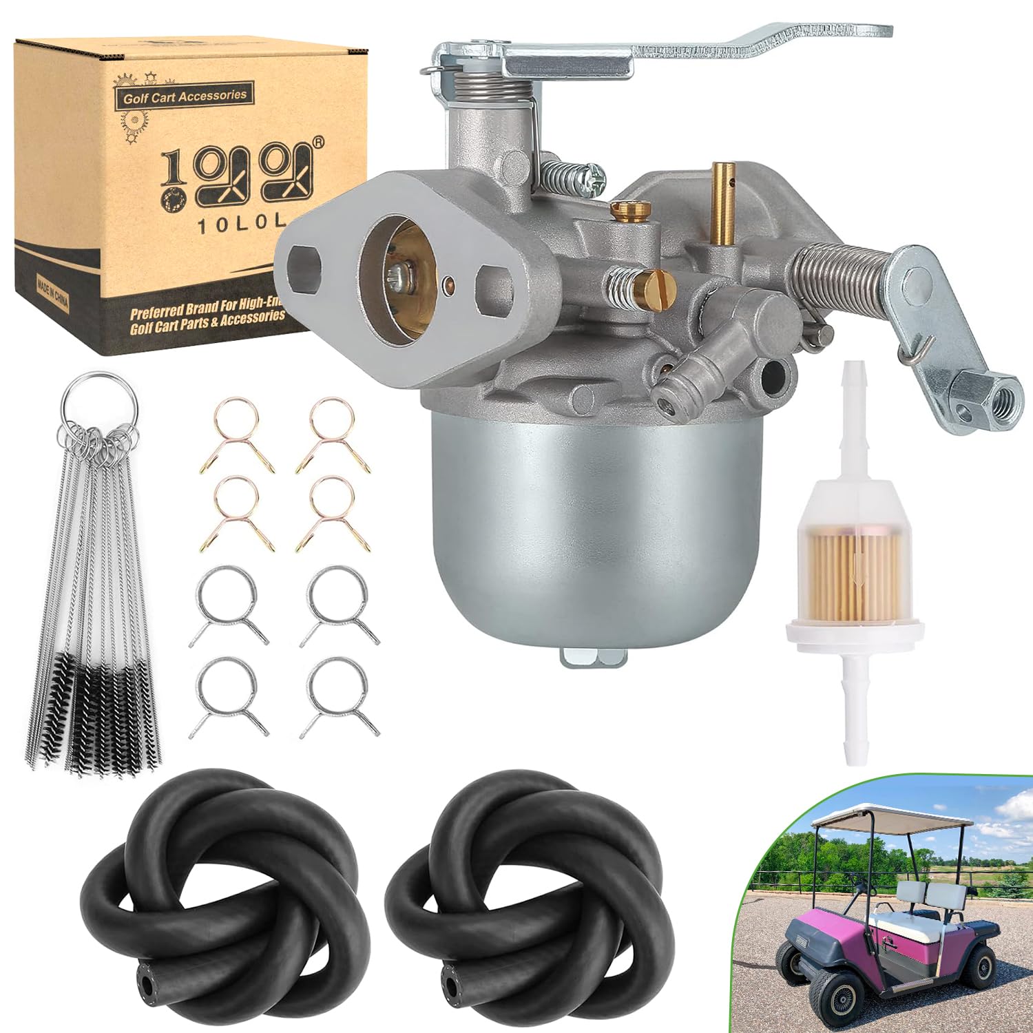 Photo 1 of 10L0L Carburetor Kit for EZGO Marathon 2-stroke Gas 1988-1993, Replace OEM 23932-G1 23932G1 14031-G1 14031G1 21740-G1 21740G1 17563 17564 Carb-018A