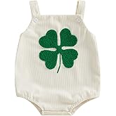 Doqcey St Patricks Day Baby Boy Girl Outfit Newborn Clover Embroidery Romper Overalls Sleeveless Corduroy Bodysuit Jumpsuit