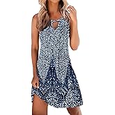 ETCYY NEW Summer Dresses for Women Trendy Boho Floral Print Sundresses Sleeveless Beach Cover Up Dress with Pockets