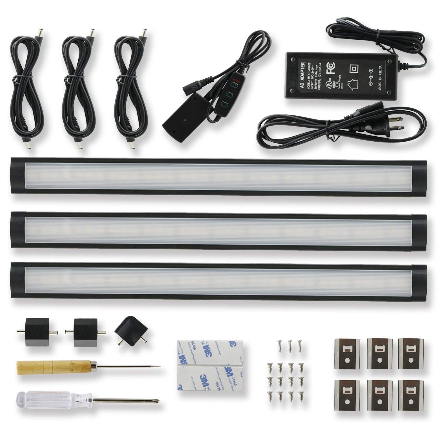 WORATON Under Cabinet Lighting Kitchen Lighting,Dimmable 3000K Warm White,33 LED Light Bar for Wardrobe,Under Counter Lighting Shelf Lighting for Closet(3 PACK)