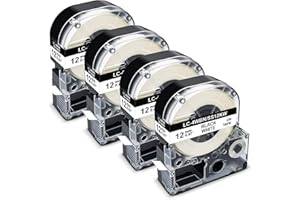 Pristar Compatible Label Tape Replacement for Epson LC-4WBN LK-4WBN SS12KW 12mm 1/2 Inch Refill Label Tape Cartridges for Epson LabelWorks LW300 LW400 LW600P LW700 Label Maker, Black on White, 4 Pack