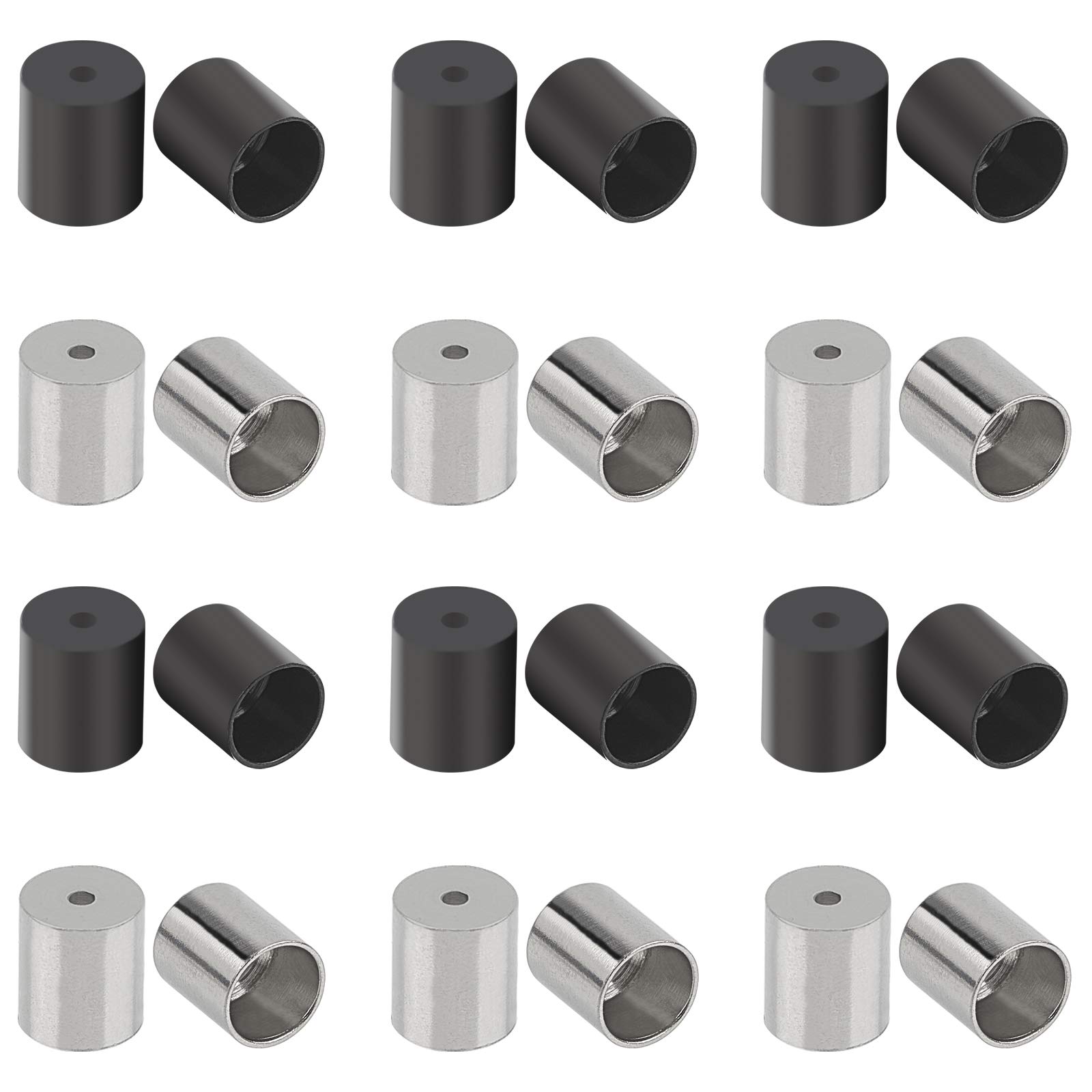 UNICRAFTALE 2 Colors 40pcs Stainless Steel Cord Ends Column Leather Cord End Caps Cord 6mm Inner Diameter End Caps Cord End for Jewelry Making Kit