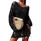 SHENHE Women's Swimsuit Coverup Long Sleeve Hollow Out Crochet Dress Beach Cover Up for Swimwear