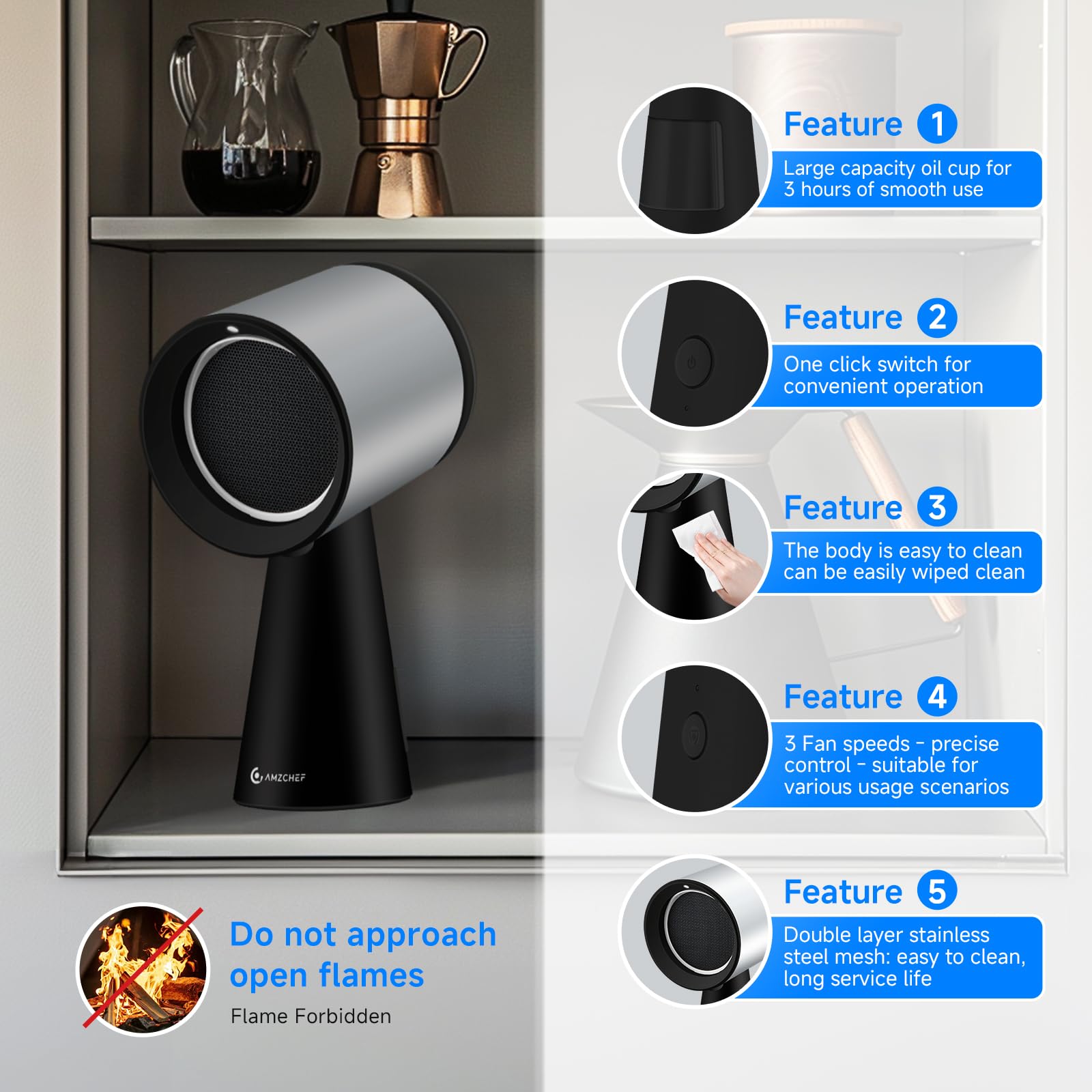 AMZCHEF Portable Range Hood, Desktop Exhaust Fan with 3 Speed Range Hood,Low Noise Large Oil Collection Cup,Detachable Aluminum Filter, Portable Kitchen Exhaust Fan for Indoor BBQ, Hot Pot-BK