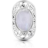 Koral Jewelry Oval Moonstone 925 Sterling Silver Ring - Delicate BOHO Chic Jewelry - Fashionable and Stylish for Women with Velvet Gift Bag/Box - Made by Indian Artisans - Size 6-10