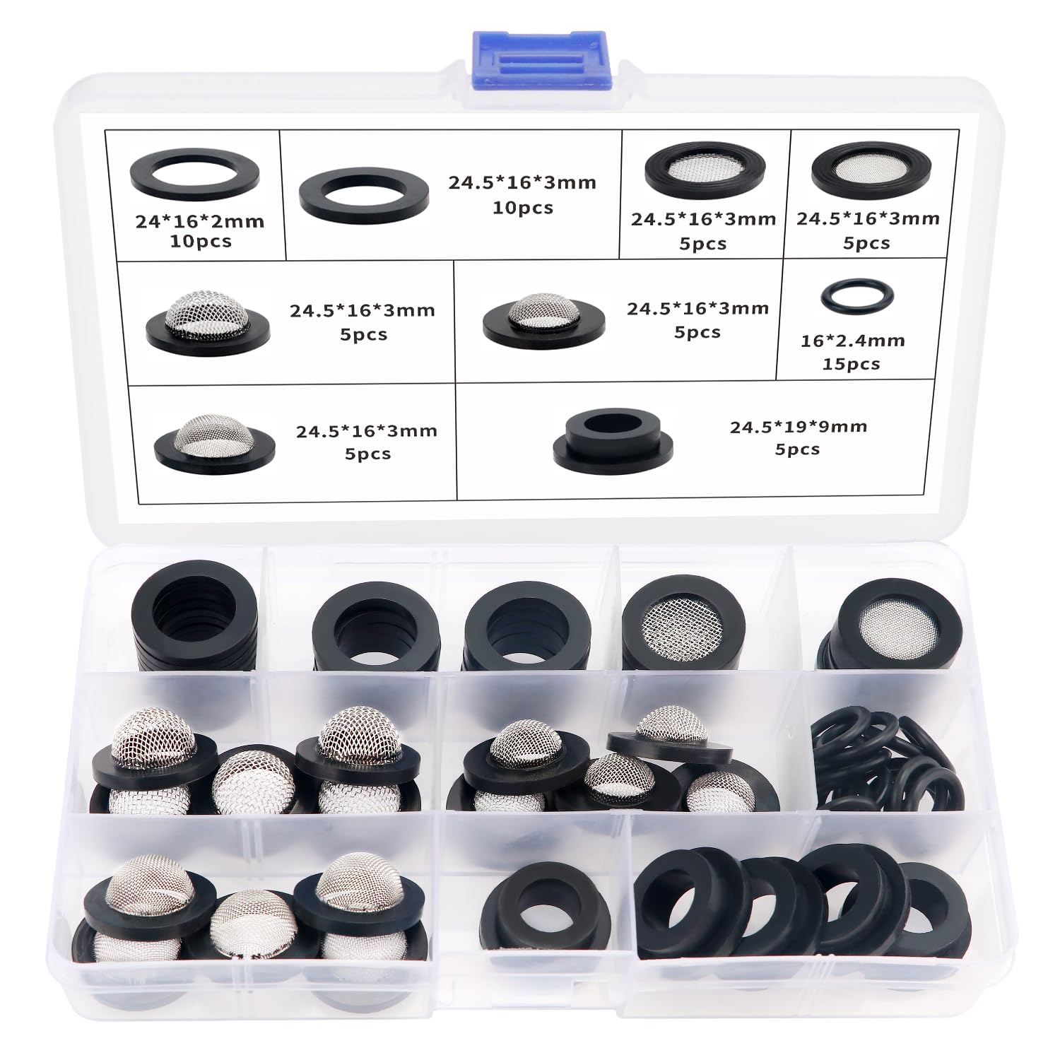 YIXISI 65 Pieces Strainer Seal O Ring Set, Mesh Rubber Washers, Sealing Ring with Strainer, for 3/4 Inch Shower Head, Taps, Hoses, Shower Hose