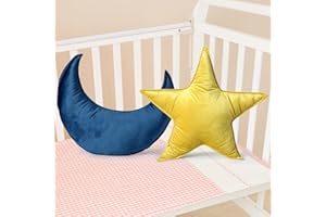 Beeveer 2 Pcs Star Moon Shaped Pillow Nursery Soft Velvet Star Plush Moon Shaped Pillow Creative Nursery Decor for Christmas 