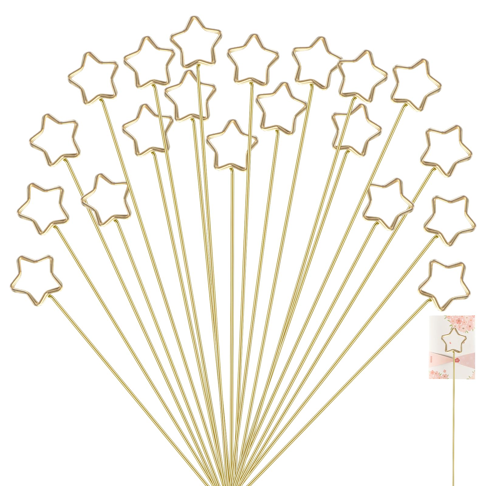 Photo 1 of Abeillo 20Pcs Flower Card Holder Stick, Metal Floral Picks Gold Gift Card Holder, Number Holders Photo Clips Note Picture Display Holders for Wedding Party, Bouquet, DIY Craft (12 Inch)