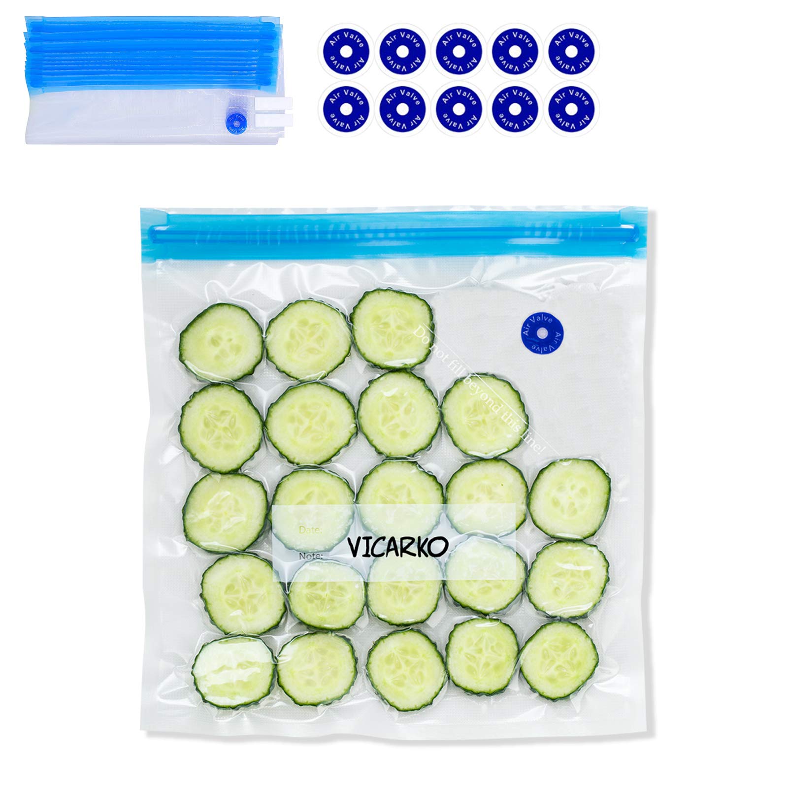 VICARKO 30 Vacuum Zipper Bags, Vacuum Sealer Bags, Food Storage, Reusable Bags, with Double Layers, BPA Free, 4.3L, 13.5 x 10.5