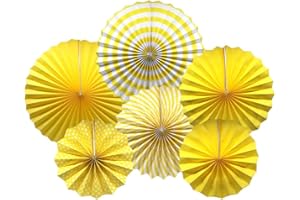 ADLKGG Party Hanging Paper Fans Set, Yellow Round Pattern Paper Garlands Decoration for Birthday Wedding Graduation Events Accessories, Set of 6