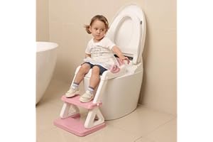 MANGOHOOD Potty Training Seat - Toddlers Potty Training Toilet with Step Stool Ladder, Toddler Toilet Seat for Kids Boys Girls, Upgrade Training Ladder with Anti-Slip Pads, Comfortable, Safe (Pink)
