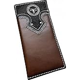 Men’s Long Western Wallet - Cow Hair Inlay & Silver Longhorn Concho - Handcrafted Made in Mexico Leather Rodeo Checkbook Billfold