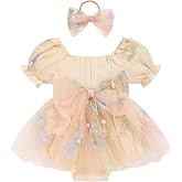 ZOELNIC Baby Girl Romper Dress Infant Linen Tulle Bodysuit Puff Sleeve Summer Outfits With Headband Cake Smash Clothes