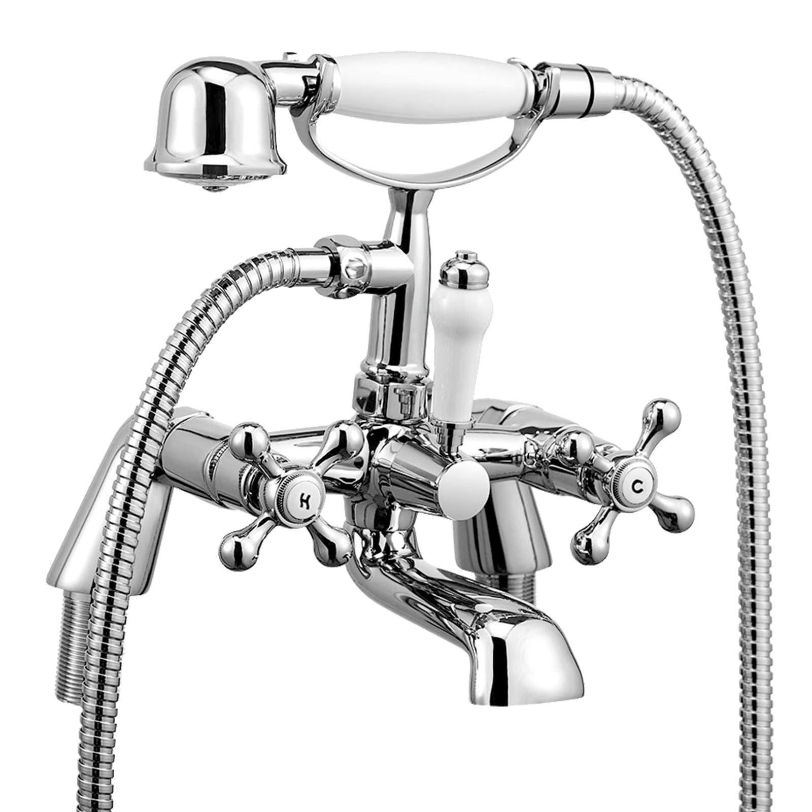 Wasserrhythm Bath Mixer Taps with Shower Attachment Victorian Traditional Telephone Bathroom Bathtub Filler Tap Deck Mounted Cross Dual Handle Handhled Shower