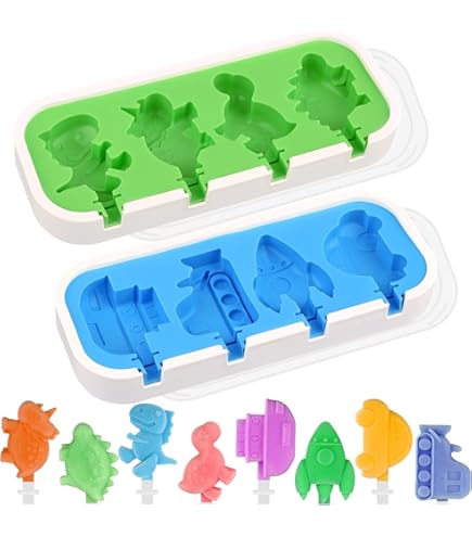 Dinosaur Popsicle Molds 4-Pack – Silicone, BPA-Free, With Reusable Sticks & Lid