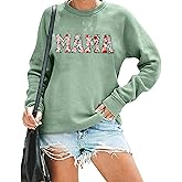 BANGELY Mama Floral Sweatshirt Women Funny Embroidered Retro Mama Letter Pullover Gift For Mom Long Sleeve Shirt
