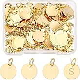 SUPERFINDINGS 100Pcs Brass Stamping Blank Tag Charms 12mm Flat Round Metal Stamps Tags Golden Blanks Pendants with Jump Ring for Bracelet Necklace Jewelry DIY Craft Making，Hole:4mm