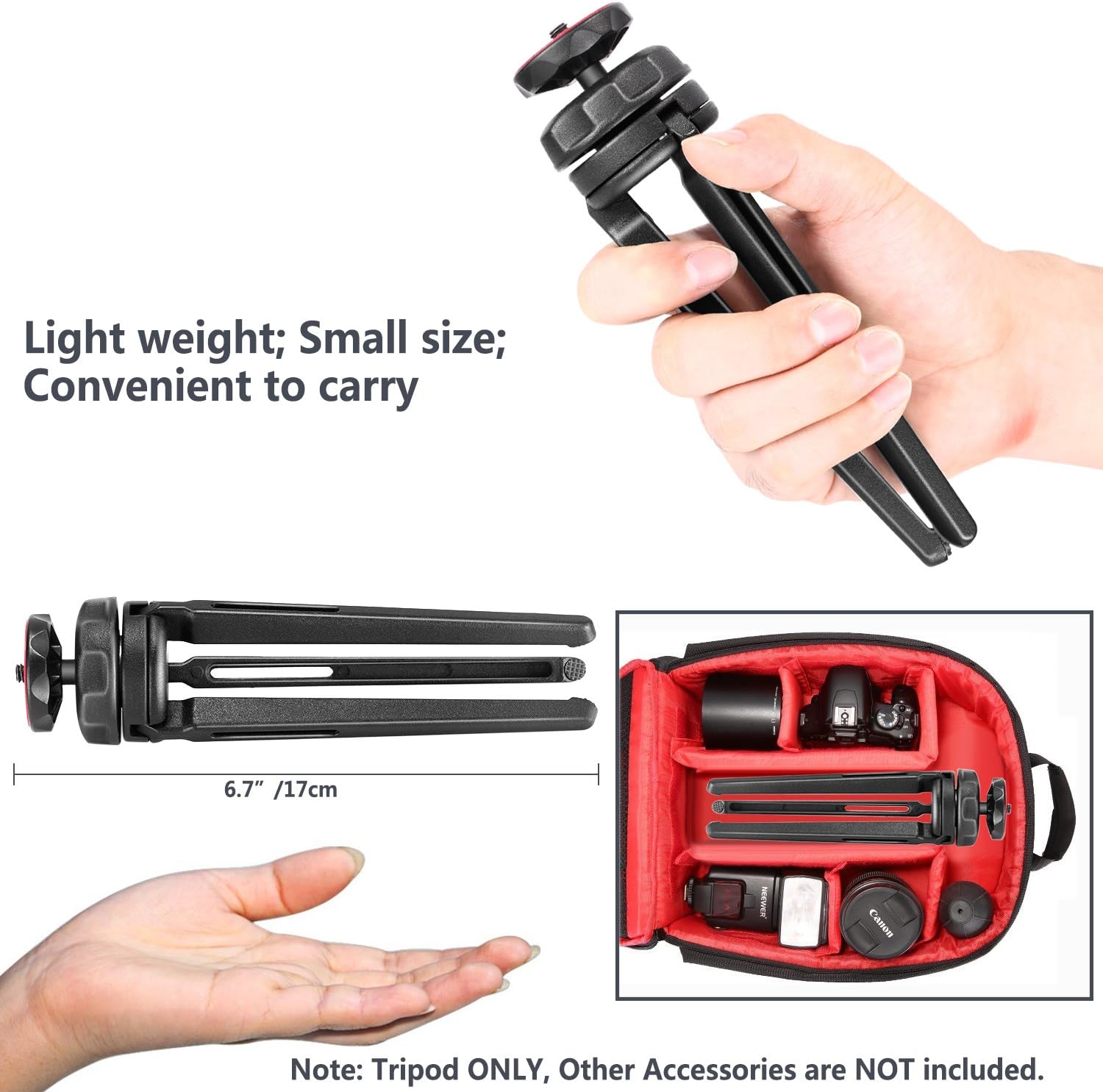 Neewer Mini Tabletop Tripod Stabilizer Grip, Lightweight Portable Aluminum Alloy Stand with Swivel Ball Head for DSLR Cameras, Smartphones, Video Camcorders up to 6.6 pounds/3 kilograms (Black) : Camera & Photo
