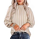 Avanova Women Polka Dot Long Sleeve Blouse Shirts Work Mock Neck Ruffle Top