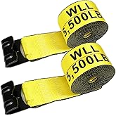 KJE Winch Straps 4" x 30' Yellow Heavy Duty Tie Down w/Flat Hooks Flatbed Trailer Strap WLL# 5,500 lbs | 4 Inch Cargo Control for Flatbed Truck(2 Pack)