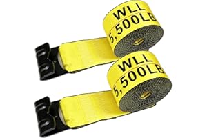 KJE Winch Straps 4" x 30' Yellow Heavy Duty Tie Down w/Flat Hooks Flatbed Trailer Strap WLL# 5,500 lbs | 4 Inch Cargo Control for Flatbed Truck(2 Pack)
