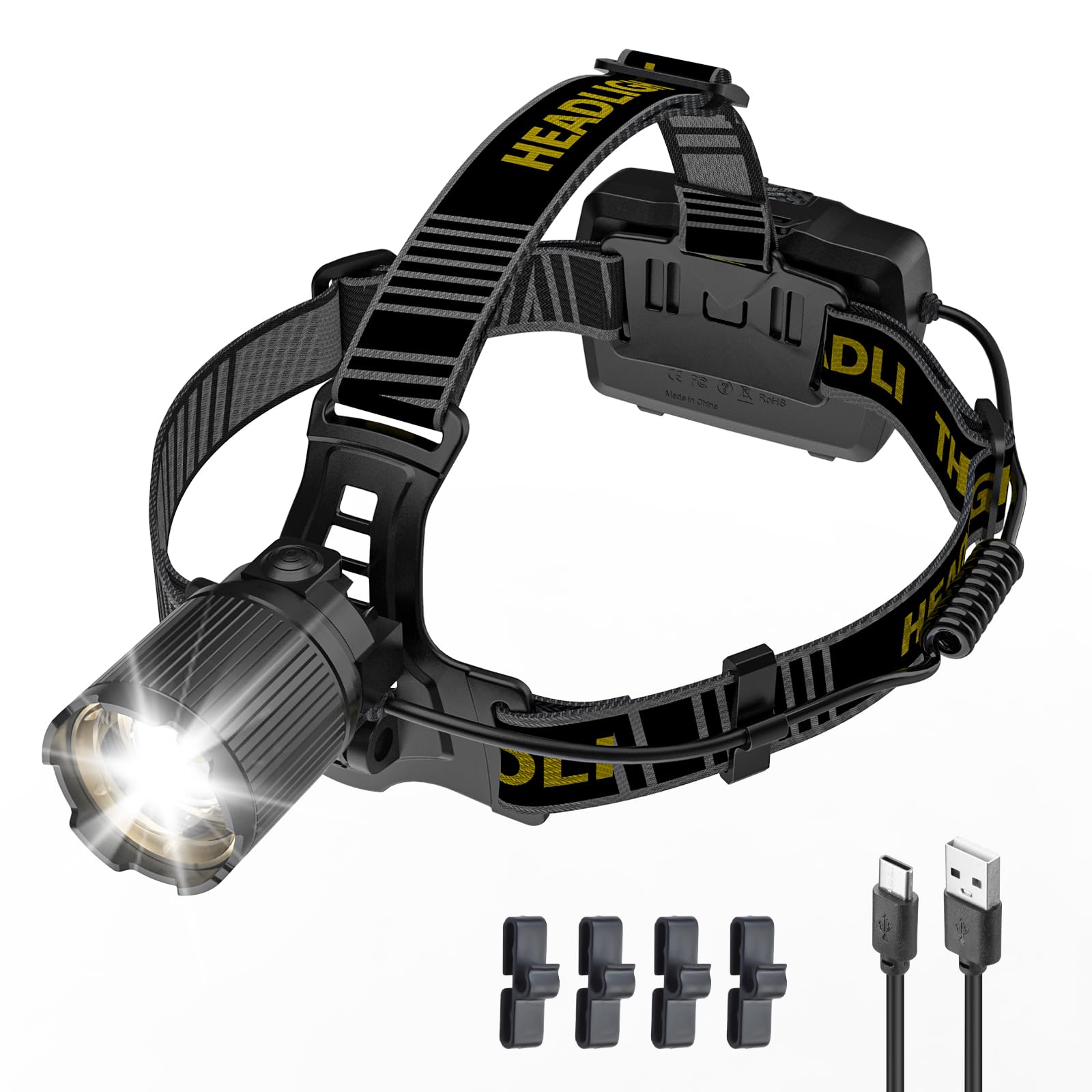 Photo 1 of Weejunki 1,000,000 Lumens Rechargeable Headlamp, 5 Modes & IP68 Waterproof Head Lamp, Headlamps for Adults Rechargeable, 90°Adjustable Head Lights for Outdoor Camping, Hunting, Running