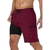 Vogyal Mens Swim Trunks with Compression Liner Zipper Cargo Pockets Bathing Suit 9 Inch Quick-Dry Swimming Shorts