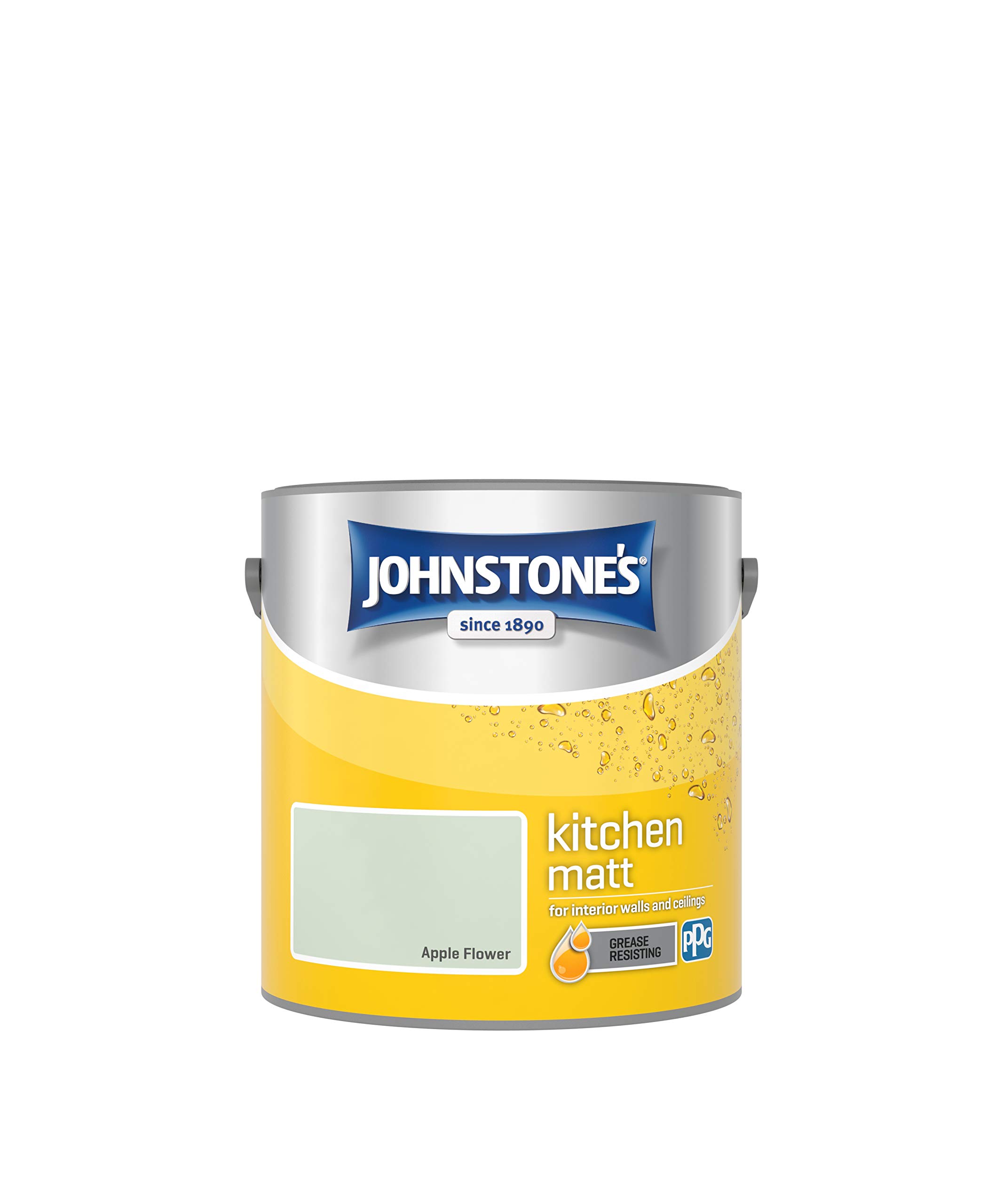 Johnstone's - Kitchen Paint - Apple Flower - Matt Finish - Grease & Stain Resistant - Suitable for Kitchen Walls & Ceilings - Highly Durable - Low Odour - 12m2 Coverage per Litre - 2.5L